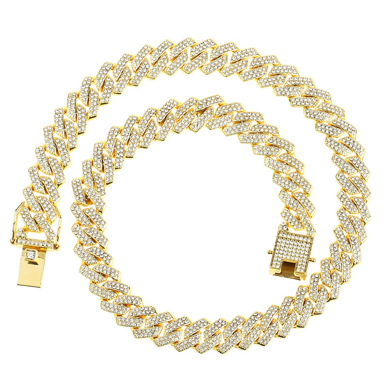 [Australia] - Cuban Link Chain For Men Iced Out Silver Gold Miami Cuban Necklace Bling Diamond Hip Hop Jewelry 18.0 Inches 