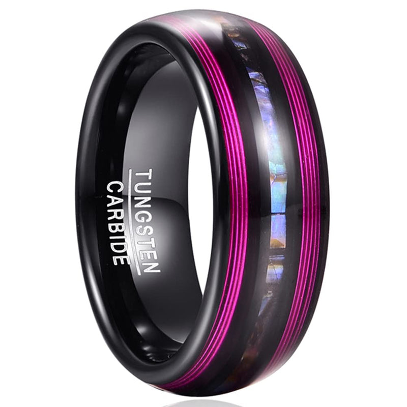 [Australia] - Corato 8mm Black Tungsten Rings with Purple Guitar String for Men Women Abalone Shell Inlay Wedding Bands Dome Style Comfort Fit Size 7-12 