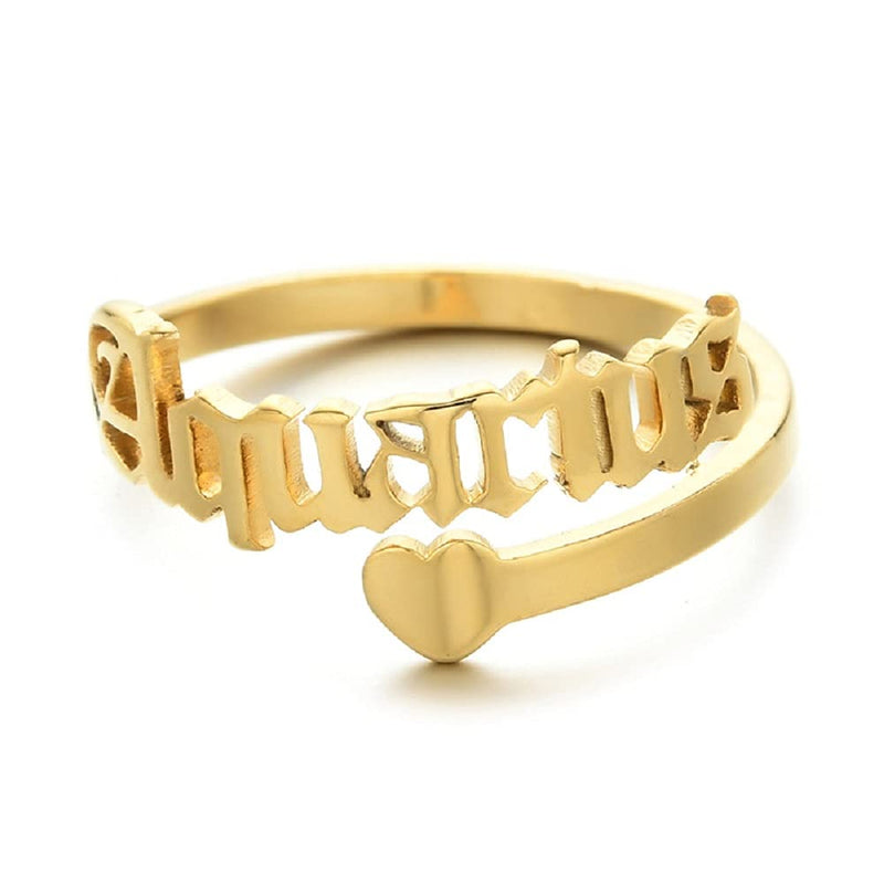 [Australia] - 12 Zodiac Old English Letter Adjustable Stainless Steel Rings Gift for Women Girls Dainty 12 Constellation Rings Aquarius gold 