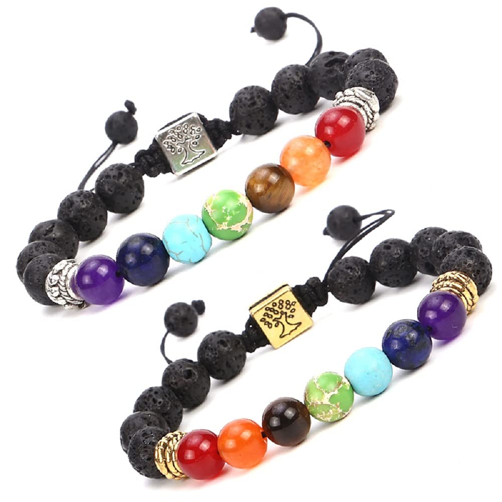 [Australia] - Lava Rock Stone Bead Essential Oil Bracelet,7 Chakra Black Yoga Aromatherapy Adjustable Bracelet For Women Men Girls Kids 