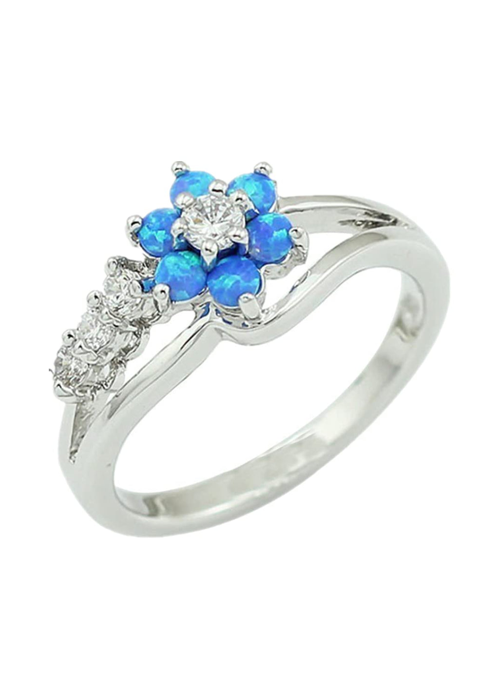 [Australia] - Pingyongchang Exquisite Round Cut White Fire Opal Stone Flower Women Opal Rings Diamond Zircon Female Jewelry Accessory Birthday Proposal Gift Bridal Engagement Party Band Ring Size 6-10 Blue Size10 