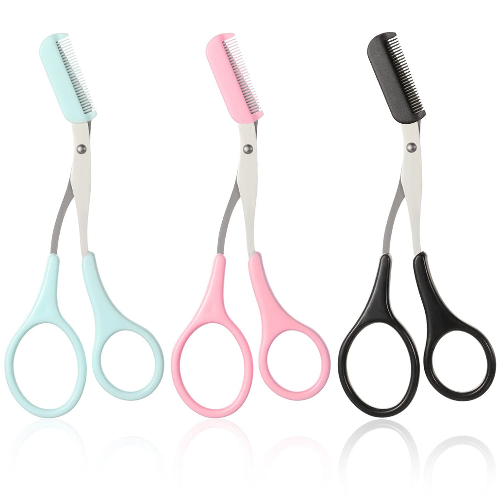 [Australia] - 3 Pieces Eyebrow Shaping Cut Scissors Eyebrow Trimmer Scissors with Comb Eyebrow Comb Non Slip Finger Grips Hair Removal Beauty Accessories for Men And Women, Pink, Blue, Black 