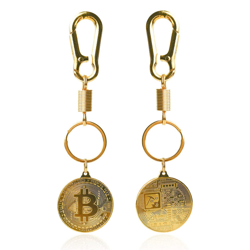 [Australia] - 1 Pcs Bitcoin Coin Keychain Gold Plate BTC Coin Key Chain Cryptocurrency Coin 