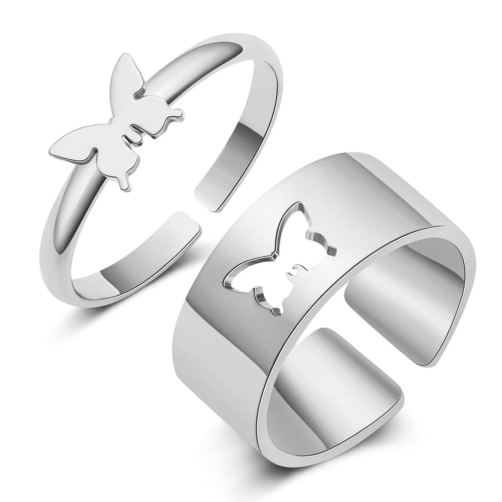 [Australia] - Butterfly Rings for Couples Matching Rings for Couples Rings Dainty Trendy Rings Butterfly Jewelry A: silver set 