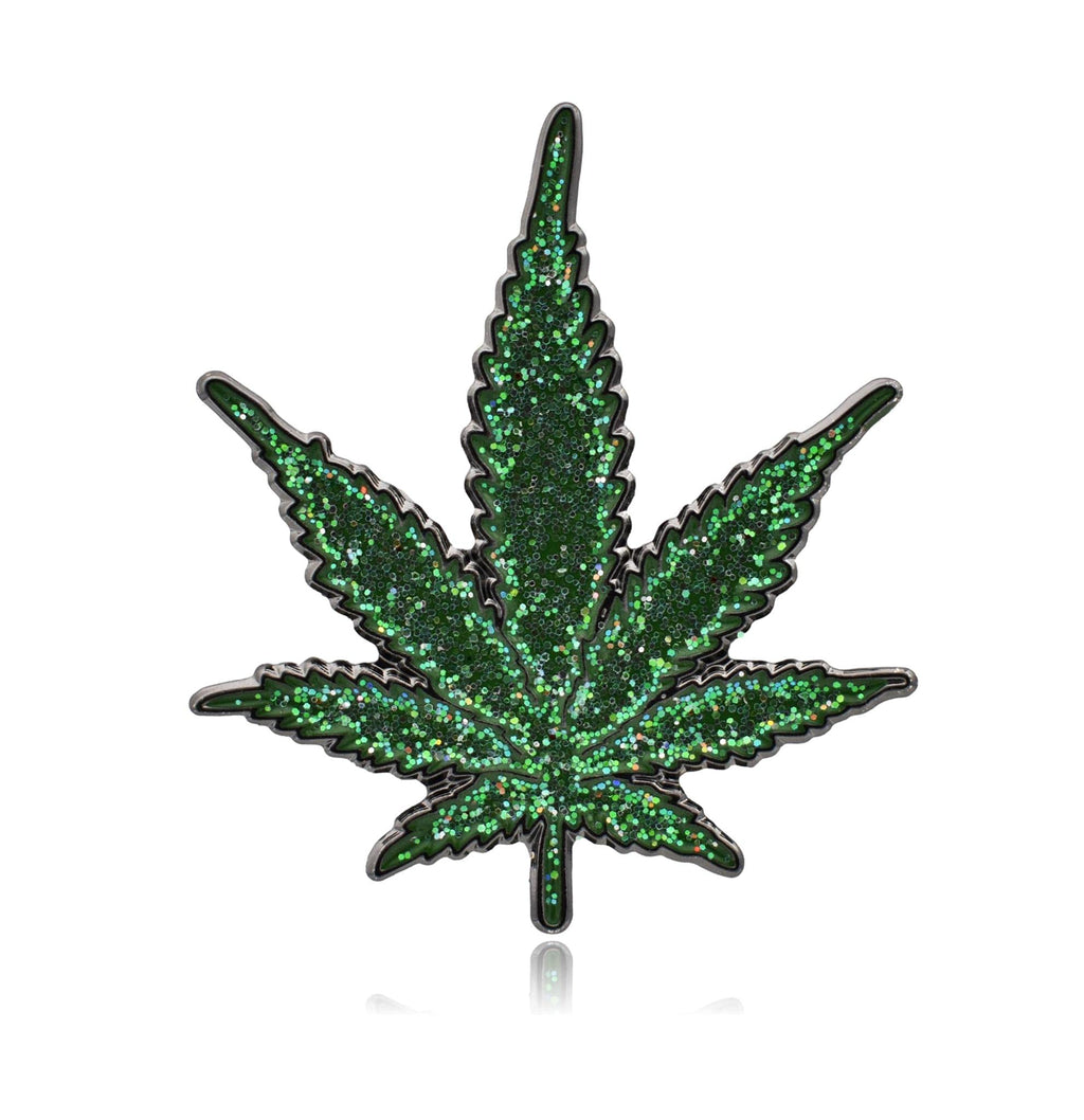 [Australia] - Clayton Jewelry Labs - Marijuana Weed Leaf Glitter Enamel Lapel Pin Black Glitter 