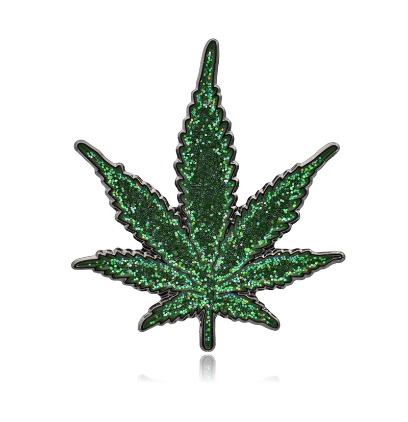 [Australia] - Clayton Jewelry Labs - Marijuana Weed Leaf Glitter Enamel Lapel Pin Black Glitter 