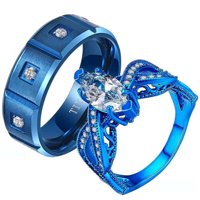 [Australia] - Ringcrown Couple Rings Marquise Cut Cz Womens Wedding Ring Titanium Steel Man Wedding Bands（Please Buy 2 Rings for 1 Pair） women(1pc) 6 