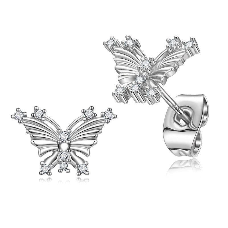 [Australia] - Gacimy Stud Earrings for Women, Hypoallergenic Earrings Sterling Silver Post Gold Plated Stud Earrings for Women White Gold Butterfly 