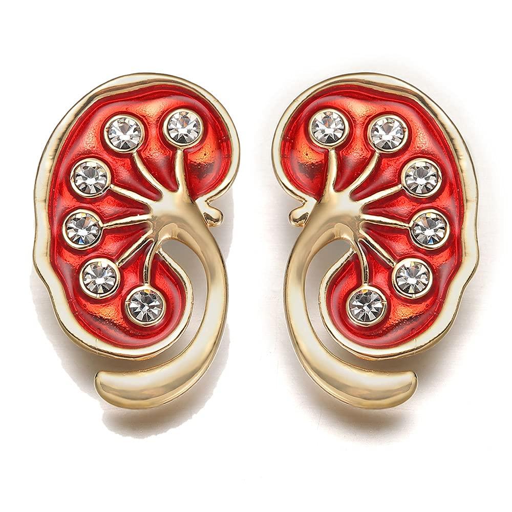 [Australia] - Dckazz Nurse Pin Metal Brooch Kidney Pin Rhinestone Badge Red Enamel Metal Anatomy Brooch Medical Jewellery Doctor Nephrologist Medstudent Gift Gold 