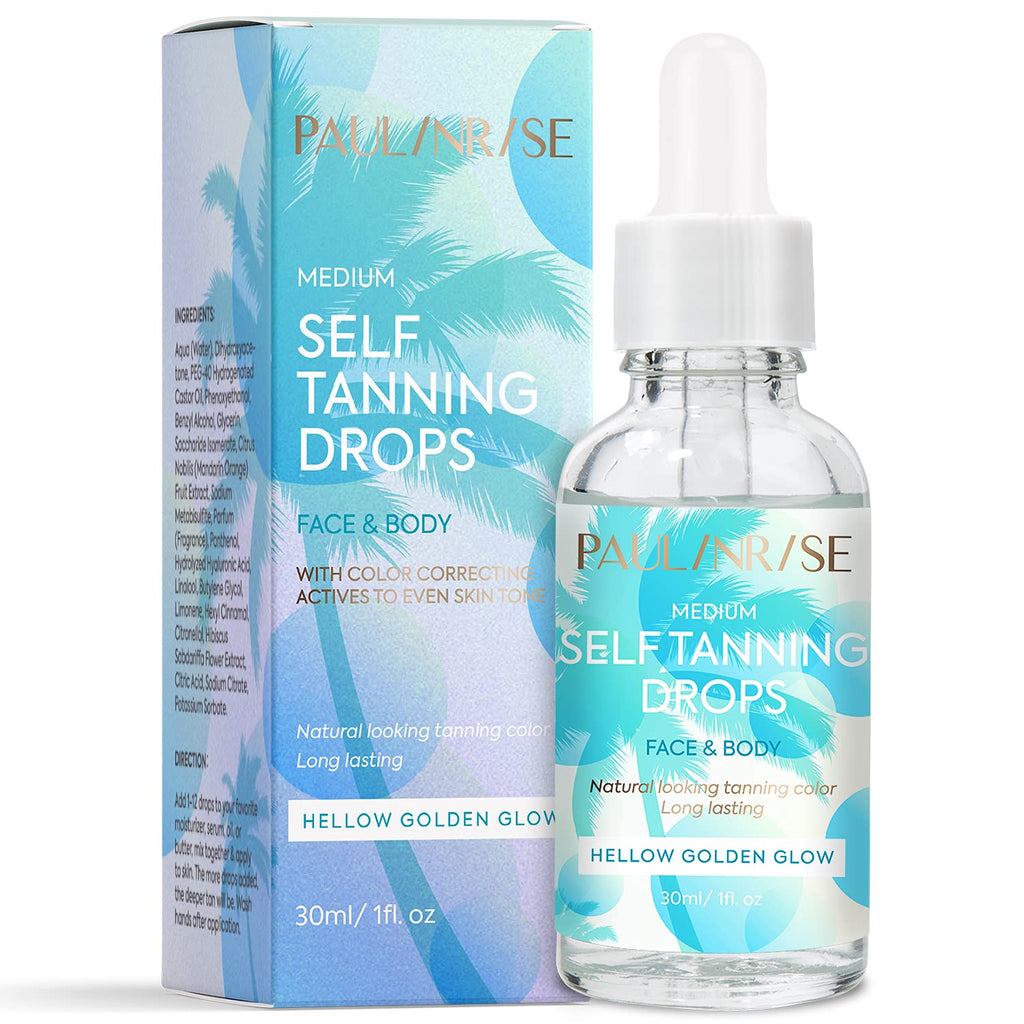 [Australia] - PAULINRISE Self-Tanning Drops – Professional Self Tanner for Face and Body – Hello Golden Glow Medium Self-Tanning Serum for Natural Look – Vegan-Friendly Self Tanner Drops – 1fl. oz 