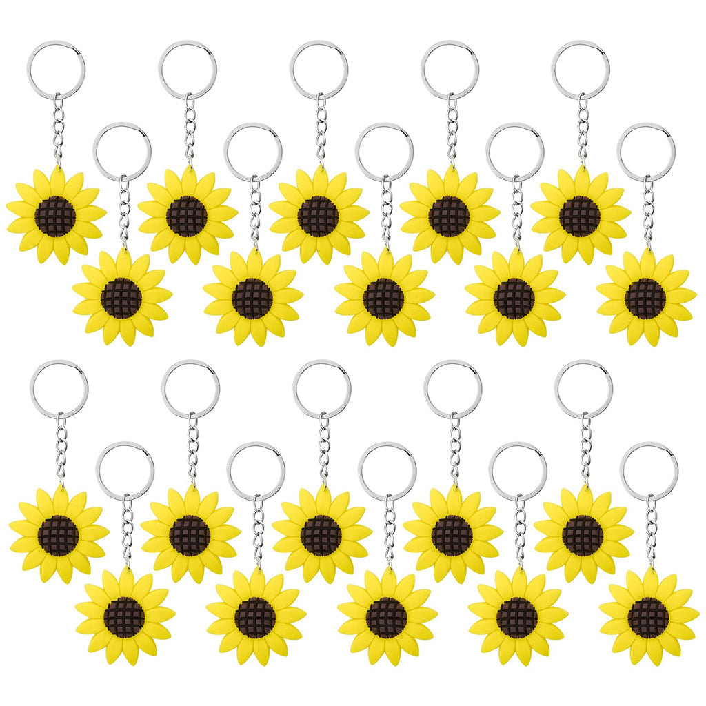[Australia] - 20 Pieces Sunflower Keychains Pendants Backpack Hanging Accessories Key Ring for Summer Birthday Party Supplies Theme Party Favors Pendant 