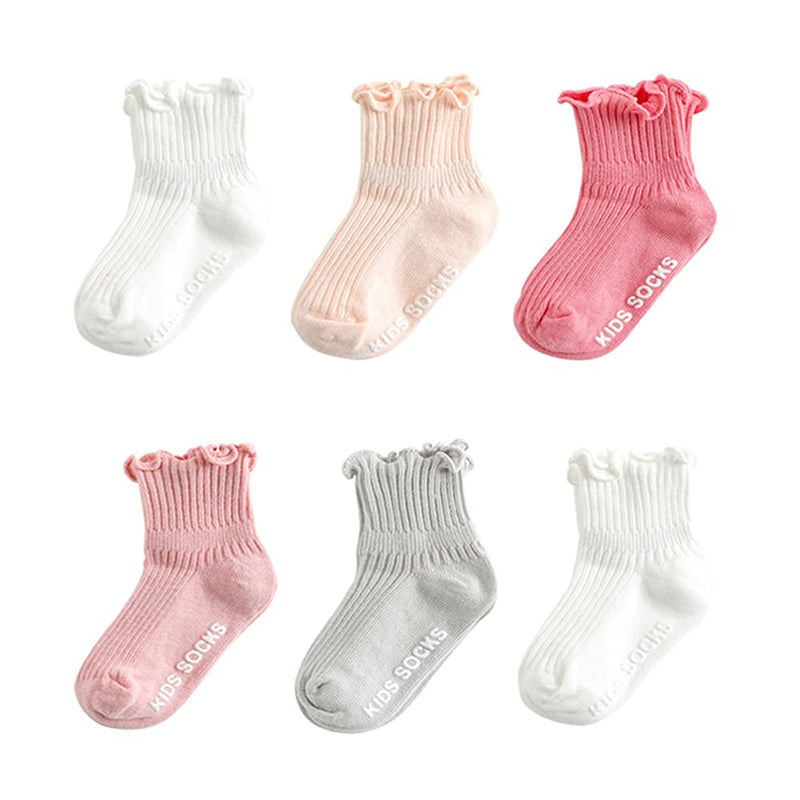 [Australia] - Toddler Anti Slip Non Skid Socks Baby Little Girls Frilly Ruffle 6 Pairs 0-12 Months Frilly 6 Pairs 