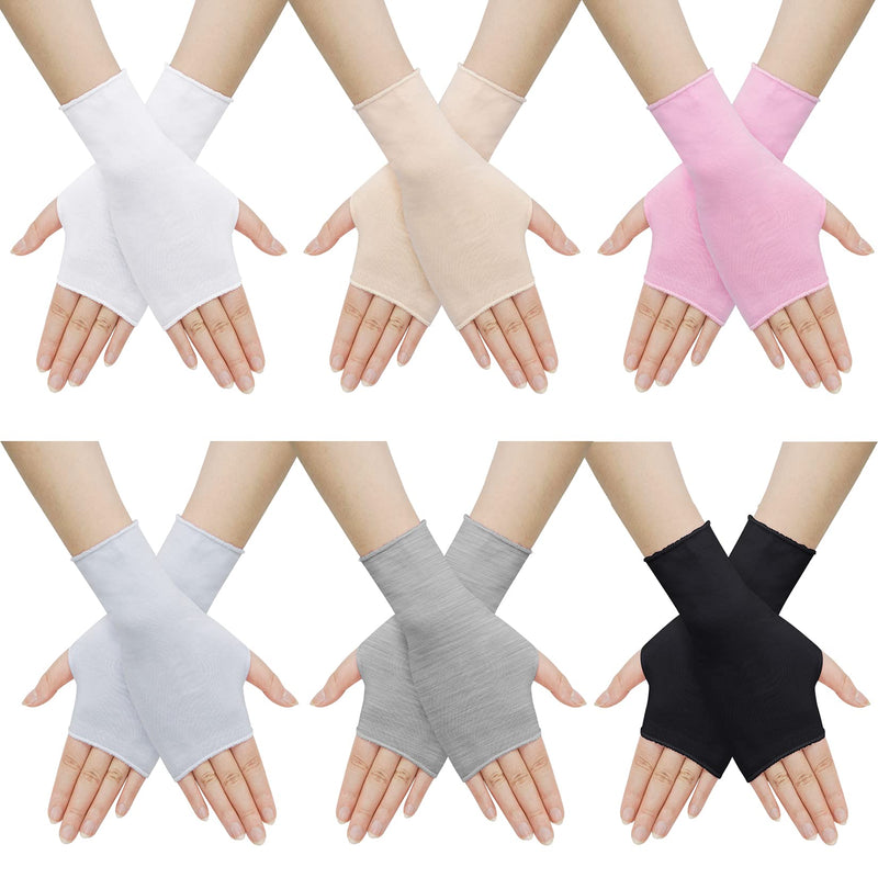 [Australia] - Tongcloud 6 Pairs UV Protection Gloves Wrist Sun Block Driving Gloves Black, White, Nude , Gray, Hemp Gray, Pink 