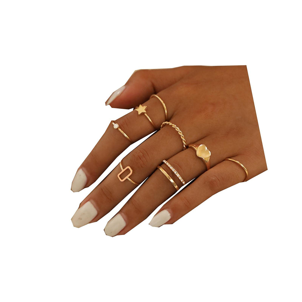[Australia] - Yheakne Boho Gold Rings Set Stacking Gold Knuckle Rings Minimalist Hollow Rings Midi Finger Rings Fashion Joint Rings Accessories for Women and Teen Girls Style A 