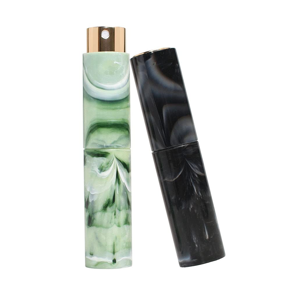 [Australia] - Perfume Atomizer Bottles Pack of 2, Vitog Refillable Mini Travel Size Empty Perfume Sprayer Spray with Funnel, Distributor, Marble Pattern Portable Spray Bottle for Women, Men ( 10ML, Black$Green ) 