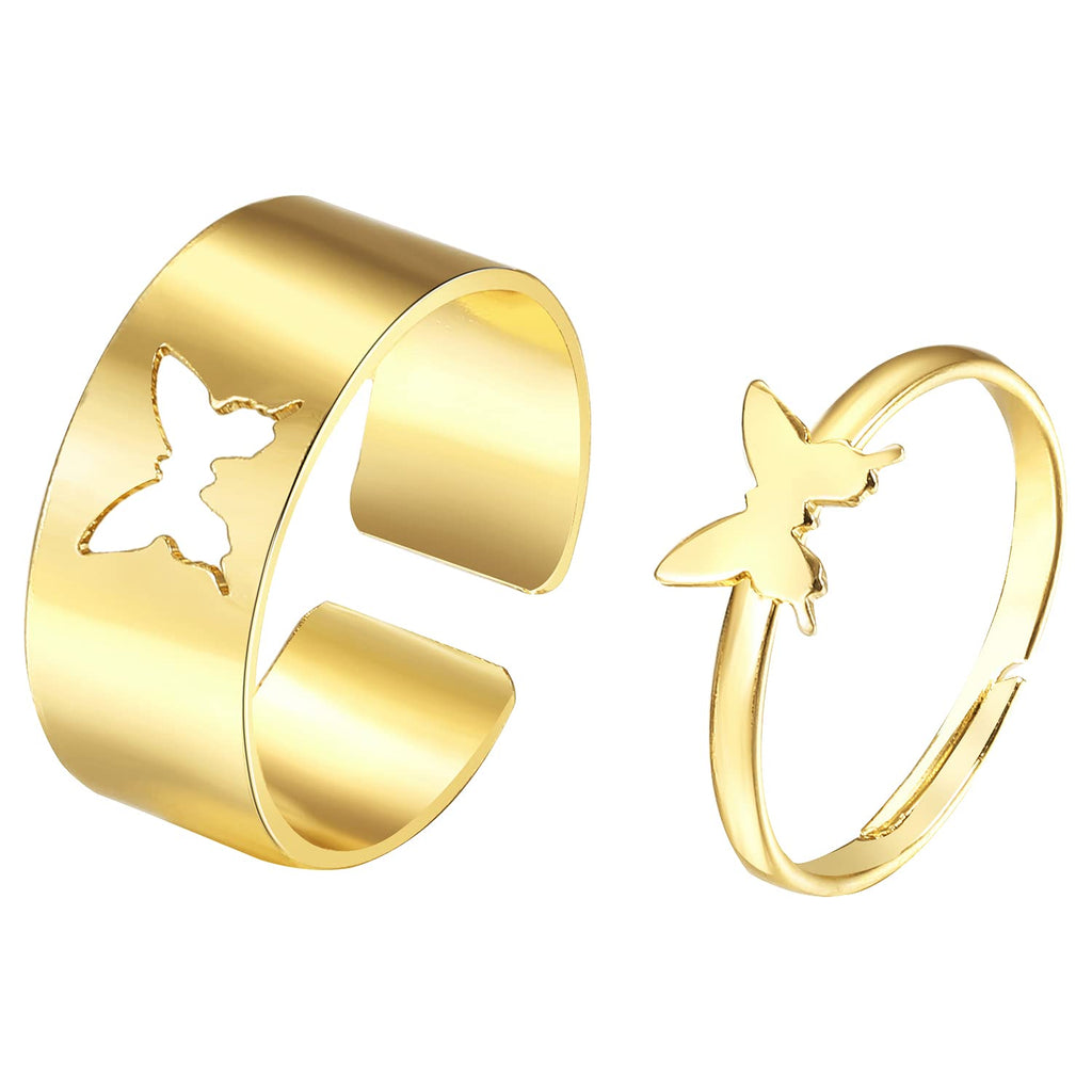 [Australia] - CSIYANJRY99 2 Pcs Butterfly Couples Rings Set for Women Teen Girls Cute Butterfly Matching Rings for Best Friends BFF Boyfriend Girlfriend Gold 