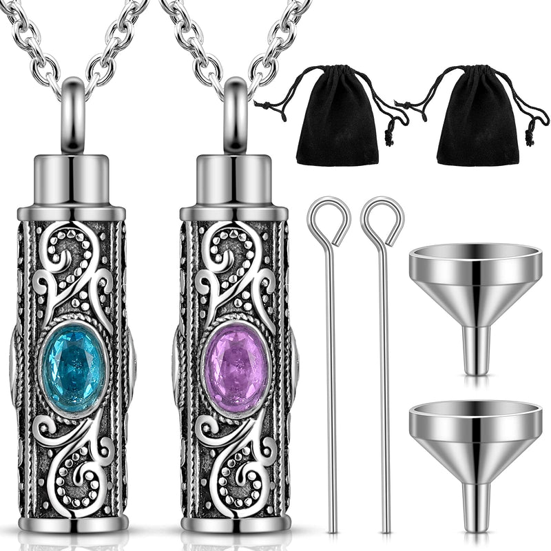 [Australia] - 2 Pieces Cremation Urn Pendant Necklaces Crystal Cremation Jewelry with storage bags for Human Pet Stainless Steel Memorial Keepsake Pendant Charm Ashes Jewelry Purple, Blue 
