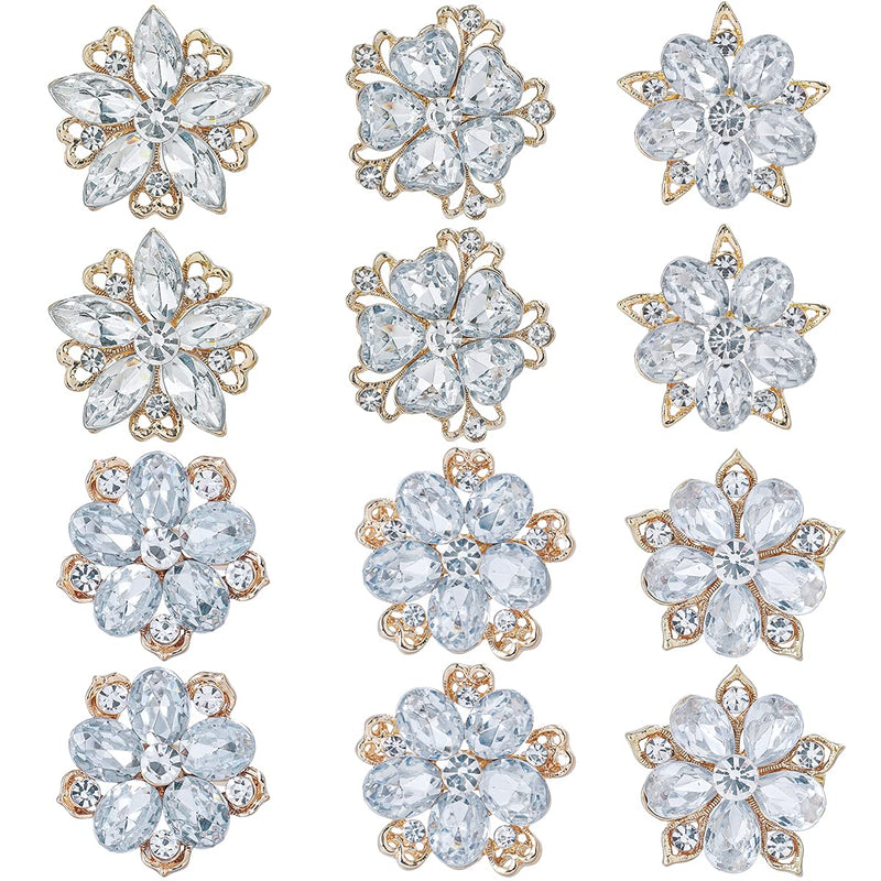 [Australia] - MEEDOZ Women's Lot 12pcs Crystal Rhinestone Marquise Teardrop Flower Brooch Pin Set For DIY Bridal Wedding Bouquet Kit Gold 