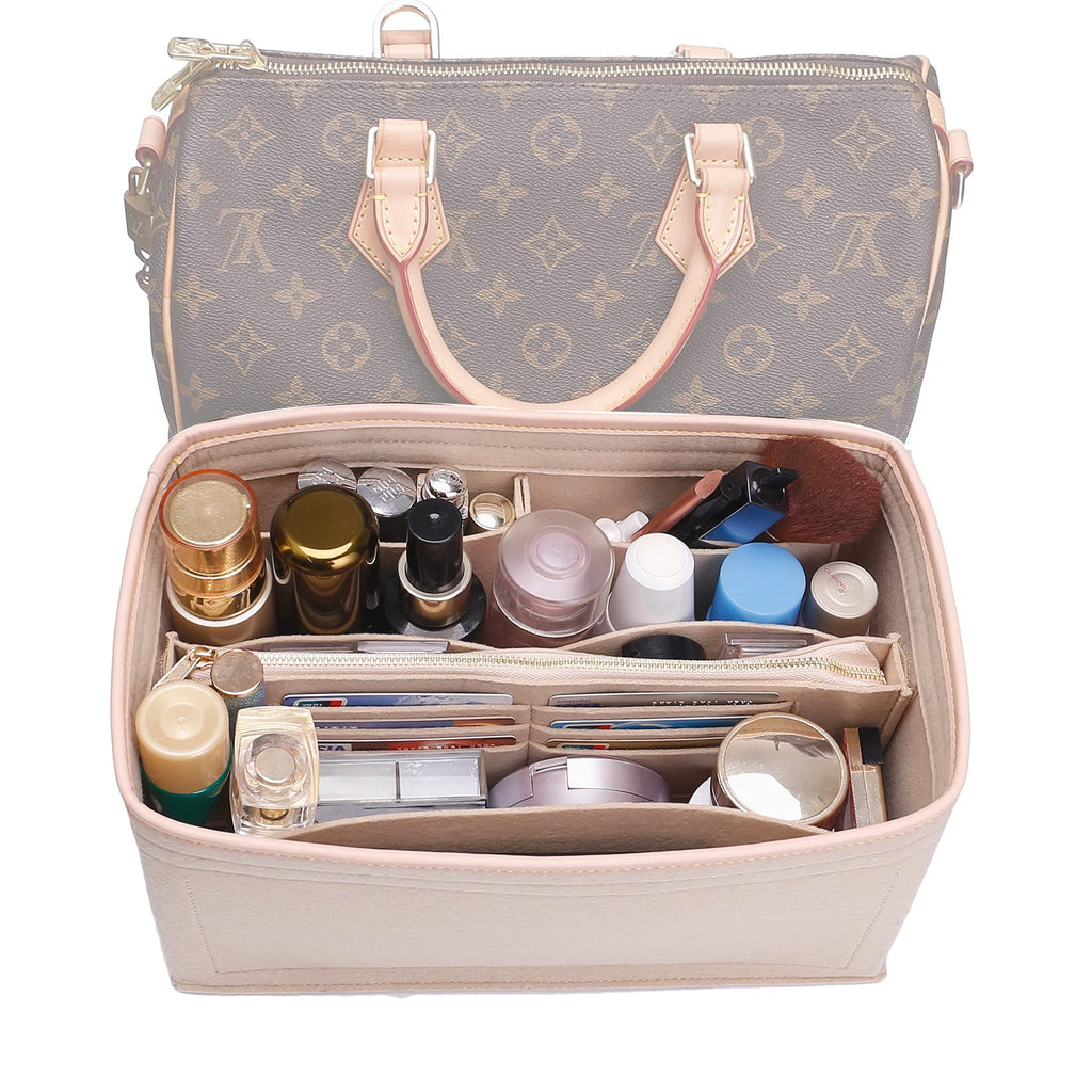 [Australia] - Doxo Felt Purse Organizer Insert with Zipper Bag Tote Handbag Shaper Fit For LV Speedy 30 & base shaper 2pc Set(Beige, Medium-Sp 30) Beige 