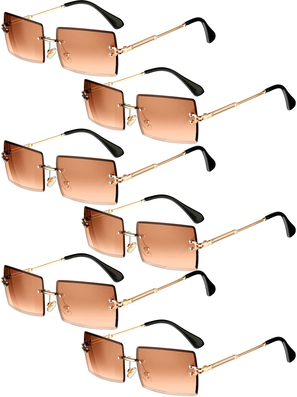 [Australia] - 6 Pairs Rimless Rectangle Sunglasses Chic Frameless Square Glasses Candy Color Unisex Glasses Eyewear for Women Men Brown 
