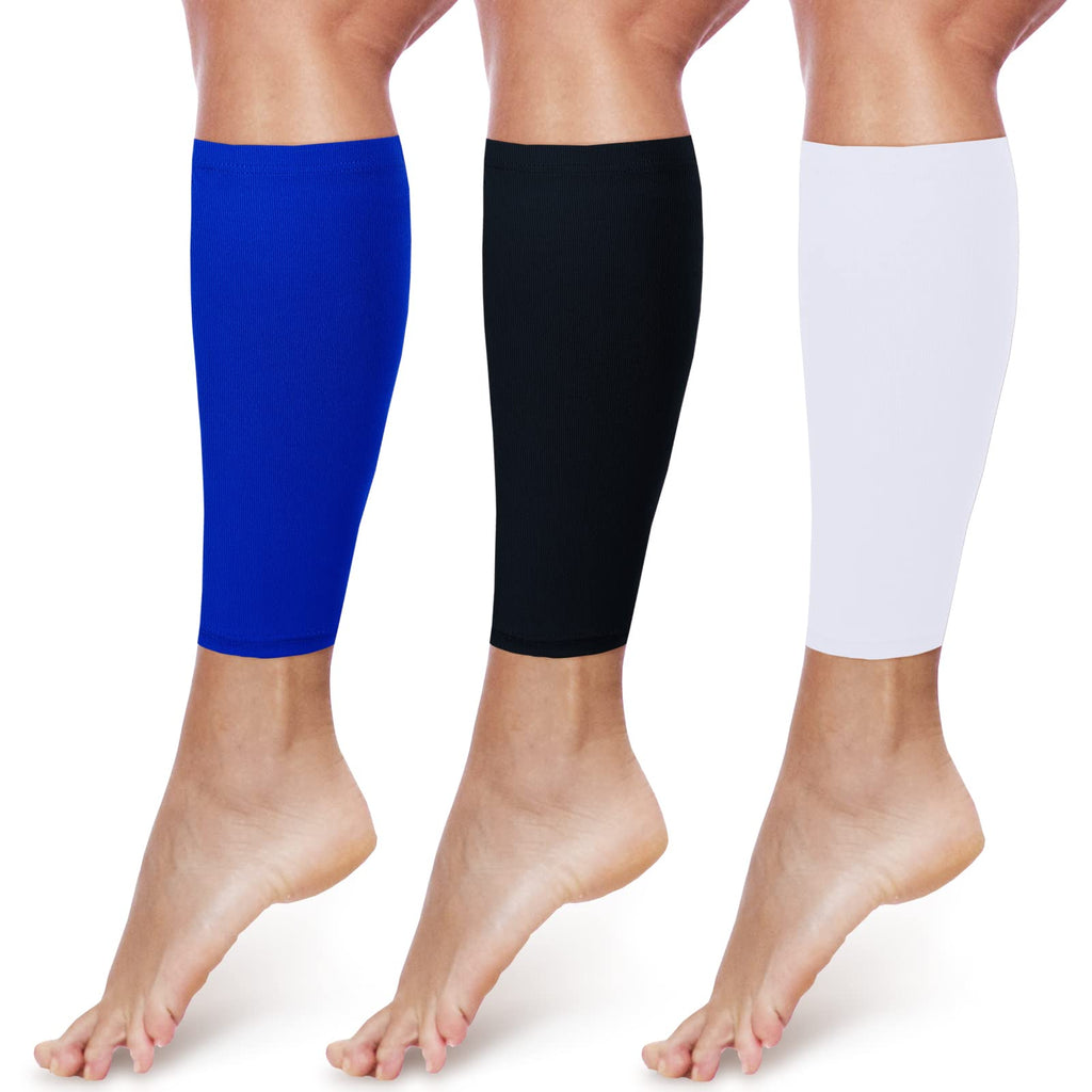 [Australia] - 3 Pairs Football Leg Sleeve for Men Calf Compression Football Sleeve Soccer Leg Sleeve for Adult Youth Women Athletes (Black, White, Blue,Large) L Black, White, Blue 