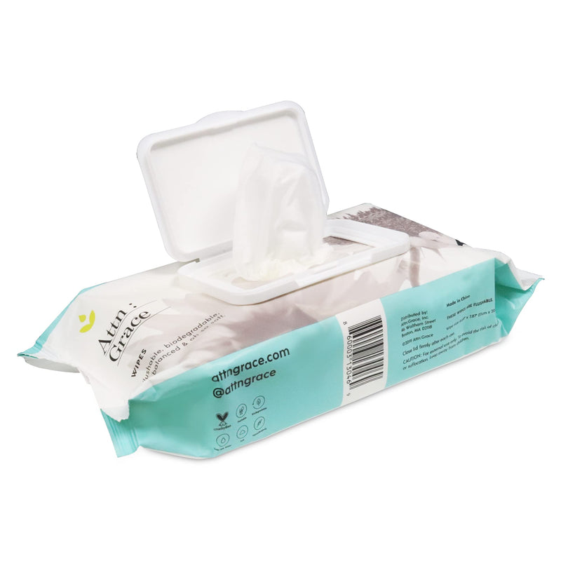 [Australia] - Attn: Grace Soft Flushable Wet Wipes for Women – 60 Hypoallergenic Wipes - Aloe Vera and Coconut Oil Cleanse, Balance and Restore Your Most Sensitive Skin - Free from Harsh Chemicals 