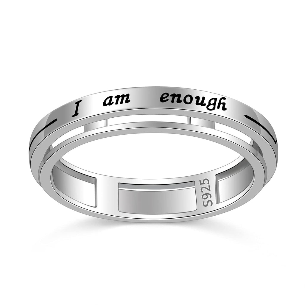 [Australia] - I am Enough Fidget Spinner Ring for Women 925 Sterling Silver Heart Beat Matching Engagement Promise Dainty Anxiety Rings, US Size 6-8 7 