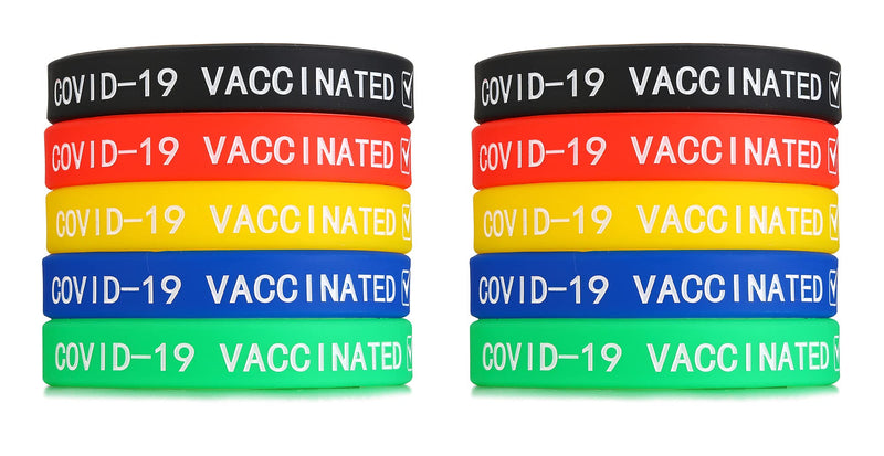 [Australia] - MEALGUET Pack of 10 Vaccinated Covid-19 Silicone Wristband COVID-19 Vaccine Bracelet Comfort Fit Rubber Bracelets for COVID-19 Vaccine Support 