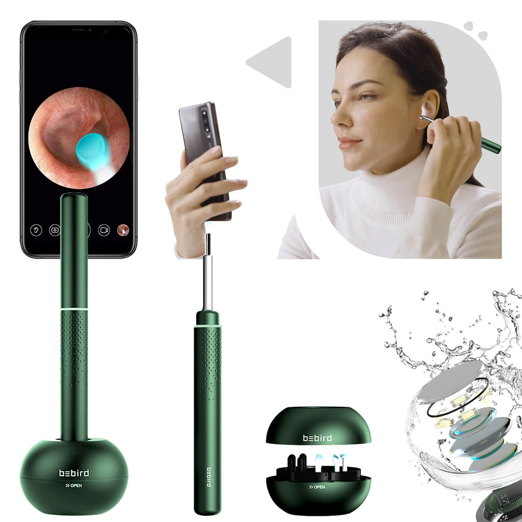 [Australia] - Bebird M9 Pro Ear Cleaner Earwax Removal Kit with HD Camera, 6 LEDs, 4-Axis Intelligent Gyroscope, Magnetic Charged Base Compatible with Android/iOS(Green) M9 Pro Visual Earwax Removal Kit - Green 