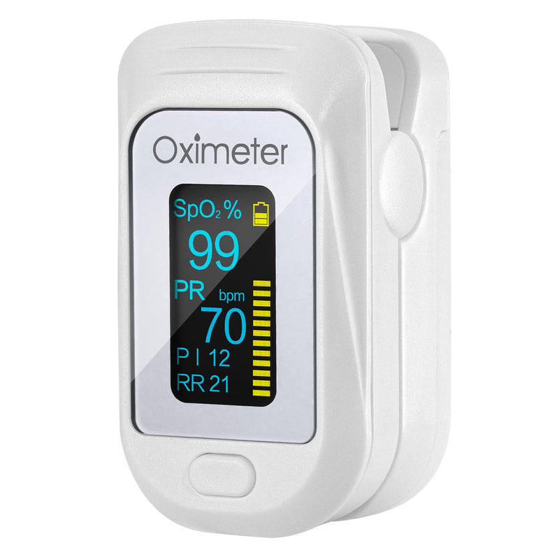 [Australia] - Tomorotec M130 Fingertip Pulse Oximeter Accurate Blood Oxygen Saturation Level (SpO2), Perfusion Index (PI), Pulse Rate (PR), Respiratory Rate (RR) Monitor Battery Lanyard [Sports & Aviation Use Only] White 