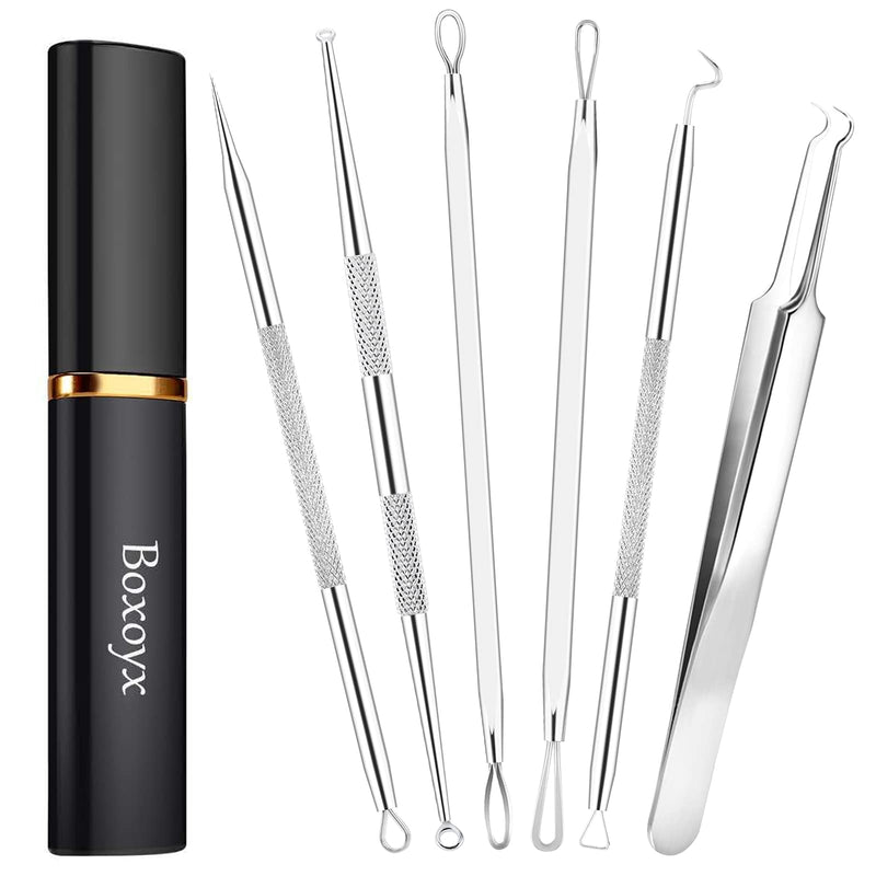 [Australia] - Boxoyx Pimple Popper Tool Kit - 6Pcs Blackhead Remover Comedone Extractor Tool Kit with Metal Case for Quick and Easy Removal of Pimples, Blackheads, Zit Removing, Forehead, Facial and Nose(Silver) 