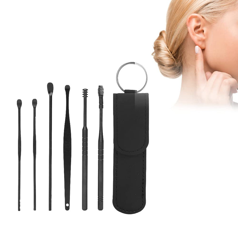 [Australia] - Ear Wax Removal Kit, 6-in-1 Ear Pick Tools Reusable Ear Cleaner Reusable Ear Cleaner Ear Wax Removal Tool Stainless Steel Ear Wax Remover with Storage Box(black) 
