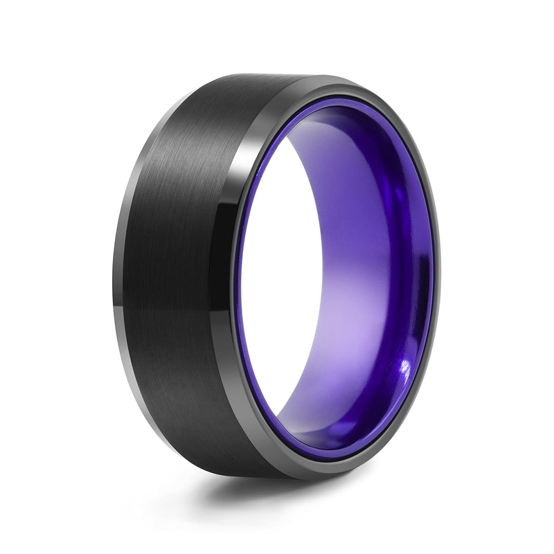 [Australia] - LerchPhi 8MM Black and Purple Tungsten Carbide Mens Ring Matte Brushed with Polished Bevelled Edge Comfort Fit Classic Wedding Band 6 Purple Tungsten Ring 