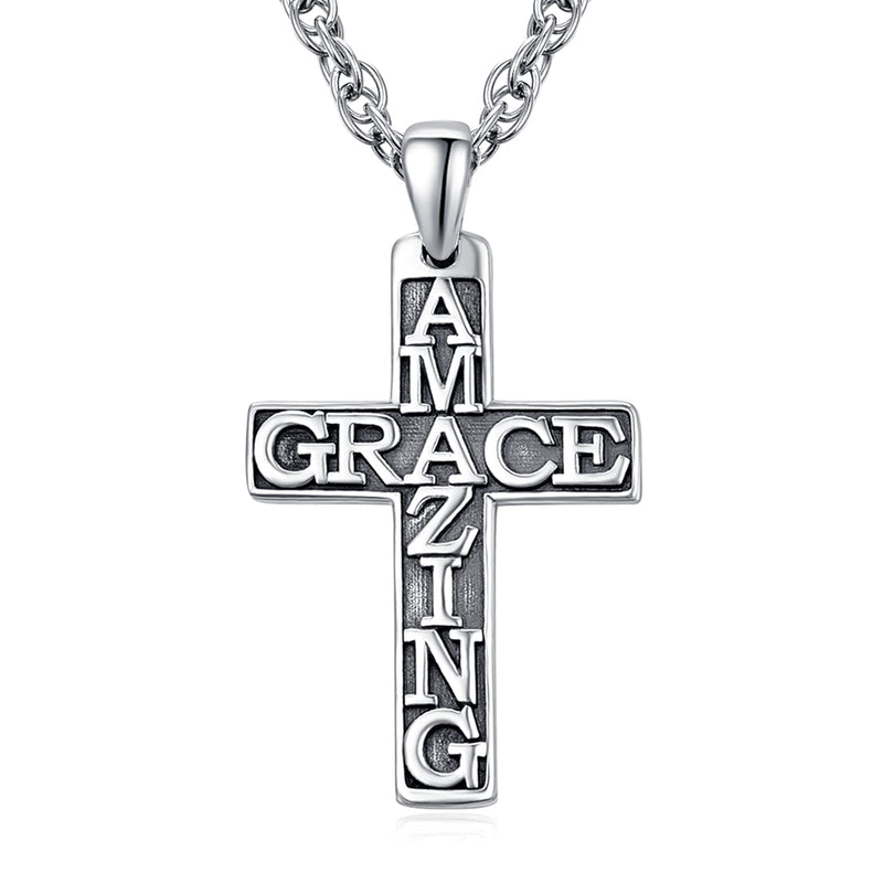 [Australia] - Amazing Grace Necklace 925 Sterling Silver Cross Necklace for Men Women Cross Pendant Religious Jewelry Gift 