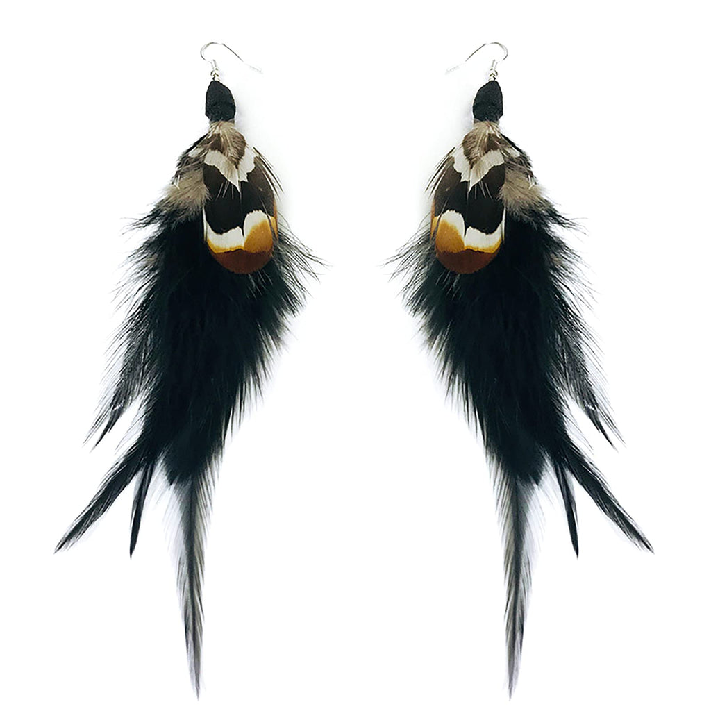 [Australia] - Bohemian Long Feather Dangle Earrings Handmade Lightweight Feather Statement Earrings for Women Girls Jewelry A 