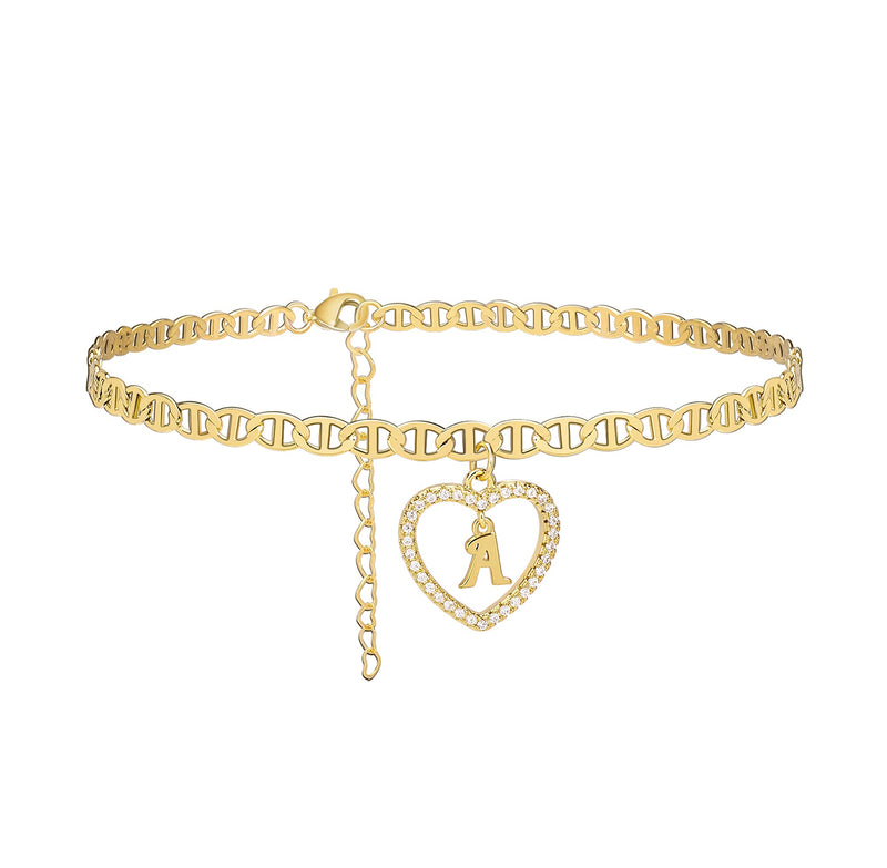 [Australia] - Initial Heart Anklet Bracelets for Women 14K Real Gold Plated Letters A-Z Alphabet Anklets Beach Jewelry for Women 