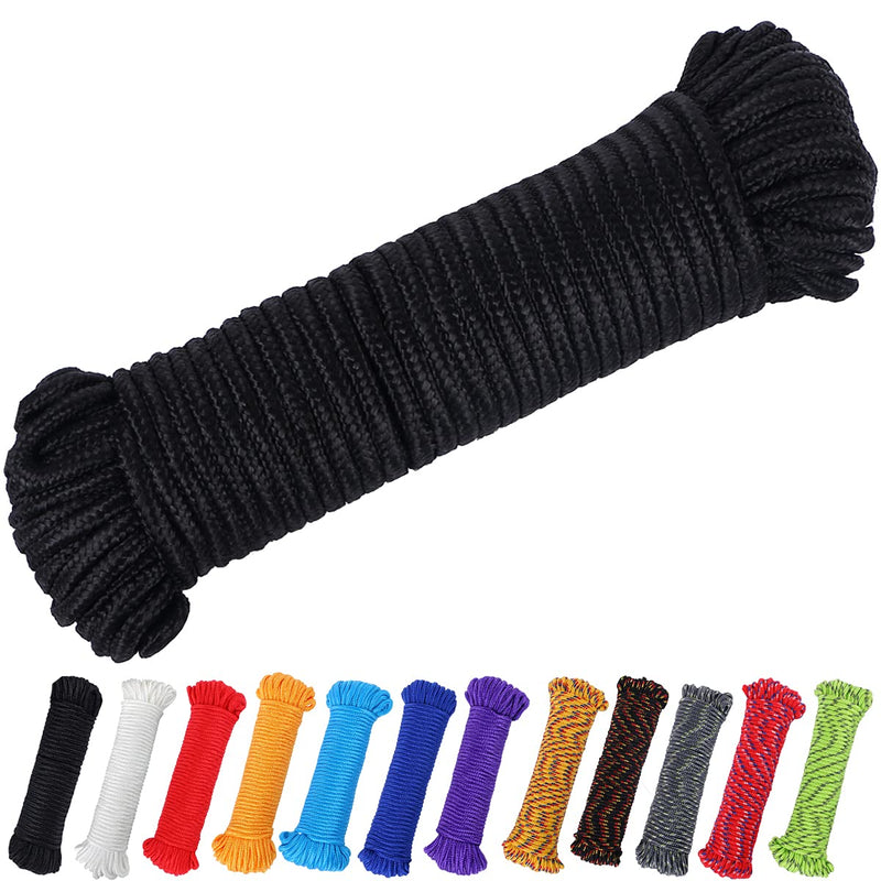 [Australia] - PerkHomy 90 ft 1/4 inch (7mm) Nylon Poly Rope Flag Pole Polypropylene Clothes Line Camping Utility Good for Tie Pull Swing Climb Knot (Black) Black 