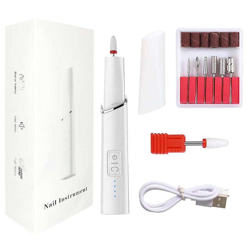 [Australia] - Cordless Nail Drills for Acrylic Gel Nails, Pasomlin Electric Nail Drill Machine USB Type,Professional Manicure Pedicure Polishing Drill Kit for Home Salon Use,White 