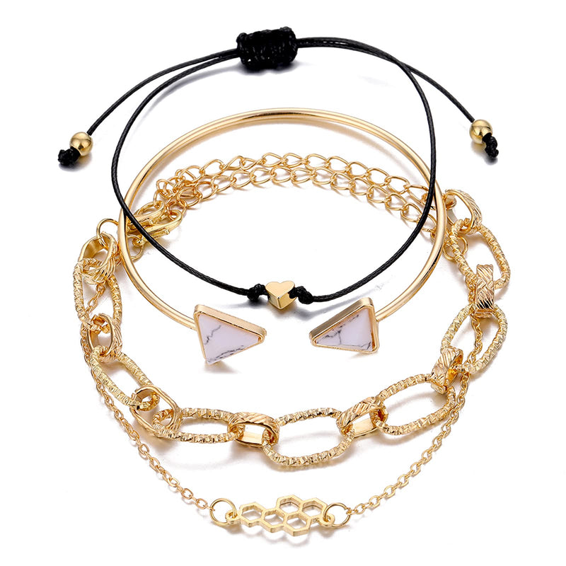 [Australia] - IFKM Gold Bracelets for Women Girls, 14K Gold Plated Dainty Layered Adjustable Link Bracelets Cute Bangle Chain Ankle Bracelet Set Honeycomb 