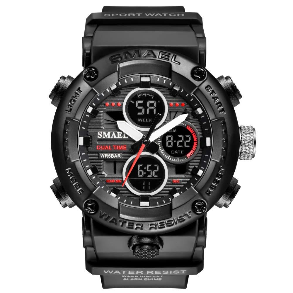 [Australia] - TOSTAR Mens Digital Analog Watch Waterproof Sports Watches for Men LED Screen Large Face with Backlight and Luminous Hands Military Wtach Black 
