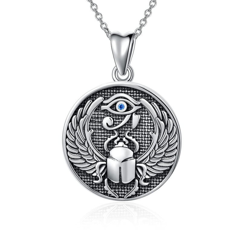 [Australia] - PELOVNY Eye of Horus Necklace Scarab Pendant Sterling Silver Eye of Providence Horus Eye Ancient Egyptian Protection Amulet All-Seeing-Eye Necklace 