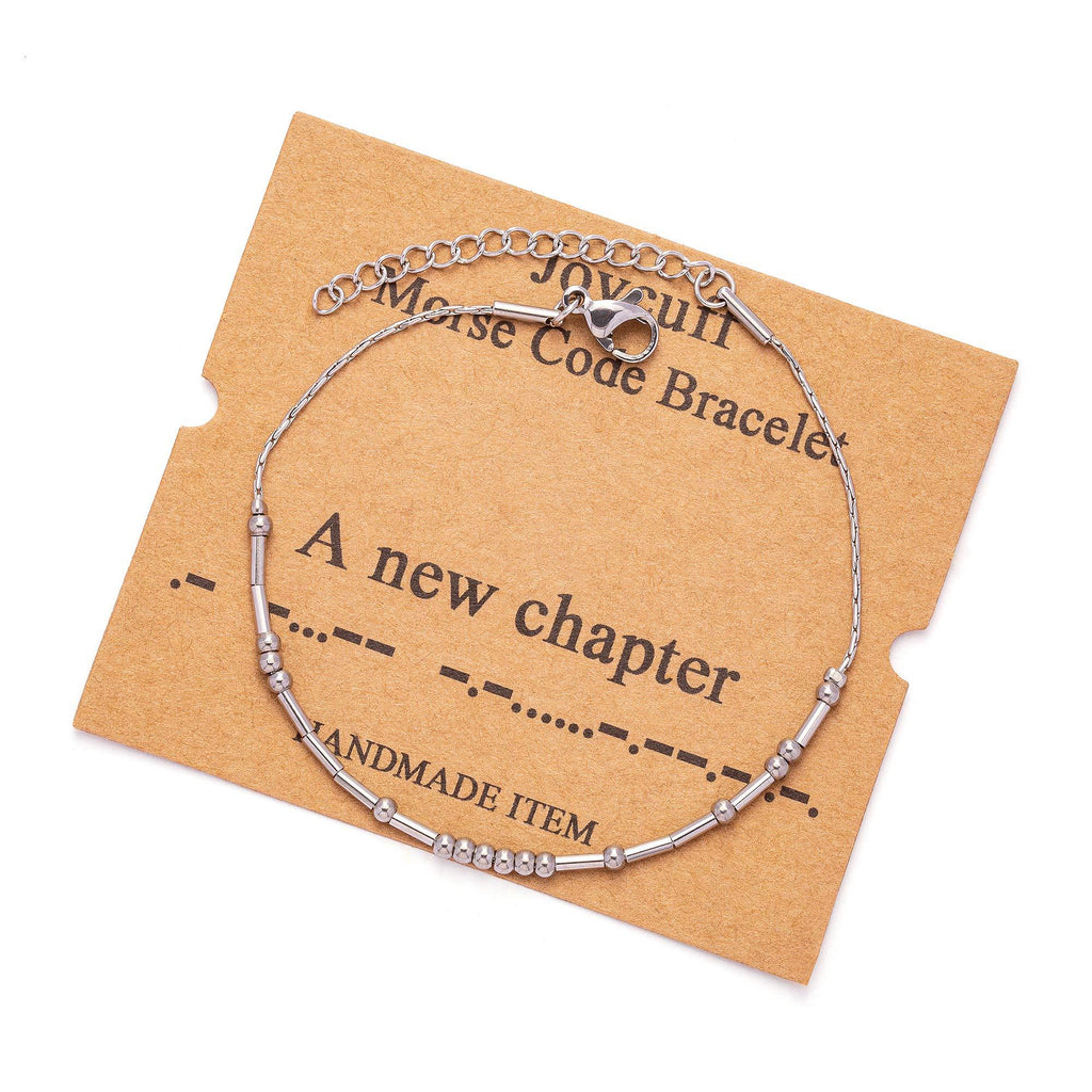[Australia] - Inspirational Morse Code Bracelets for Women Girls Mothers Day Birthday Christmas Gifts for Mom Mother Daughter Grandmother Stainless Steel Jewelry Snake Chain Memorial Graduation Bracelet Silver: A new chapter 