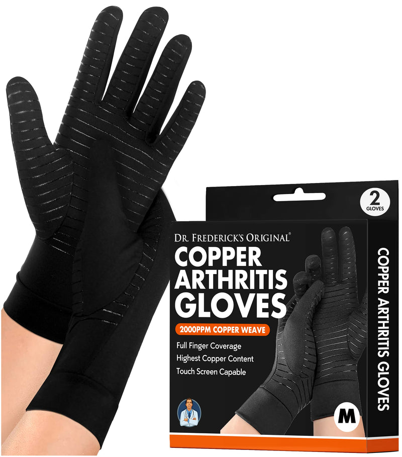[Australia] - Dr. Frederick's Original Copper Full Finger Arthritis Glove - 2 Gloves - Perfect Computer and Phone Typing Gloves - Fit Guaranteed - Small Full Finger - Black 