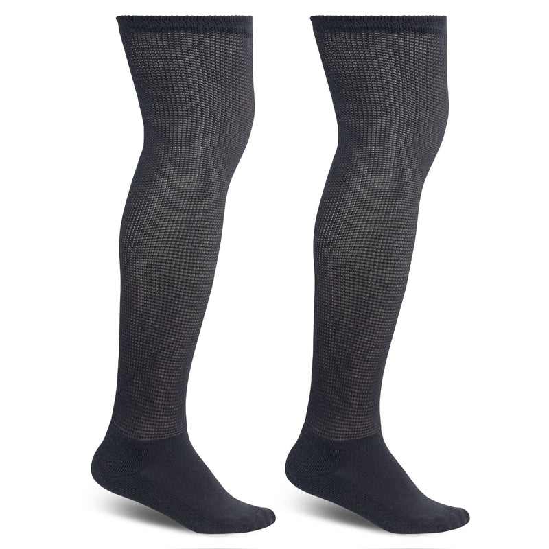 [Australia] - Athlemo Women&Men Bamboo Diabetic Socks 2 Pairs Loose Fit Non-Binding Over the Knee Seamless Breathable Anti-odor Black(2 Pairs) 13-15 