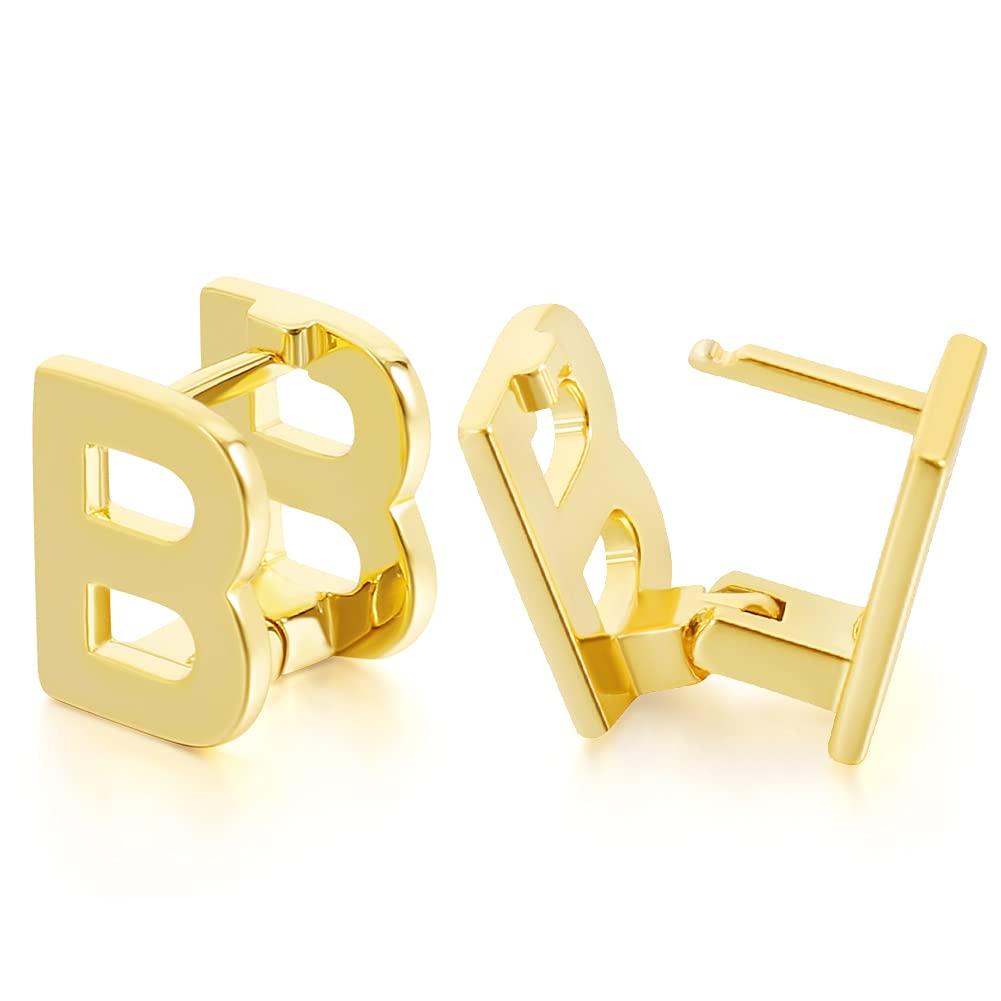 [Australia] - FAMARINE Gold Initial Stud Earrings for Women Gold 26 Alphabet Letters A-Z Earrings Jewelry Gifts for Wife and Daughter, 14K Real Gold Plated B 