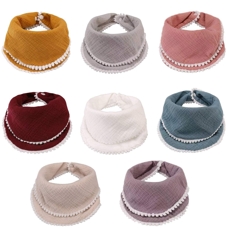 [Australia] - Muslin Baby Bandana Drool Bibs for Boys Girls Adjustable Multi-Use Scarf Bibs Super Absorbent& Soft Drooling Bibs Breathable Burp Cloths Organic Muslin Baby Bibs Set for Teething and Drooling 8 Pack (Solid Color) 