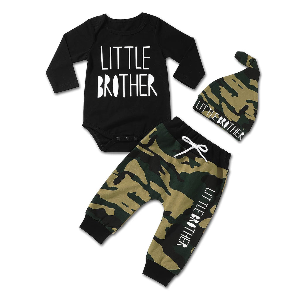 [Australia] - Newborn Infant Baby Boy Clothes Long Sleeve Romper + Pants + Hat 3PCS Outfits Set Black Camo Lb Newborn 