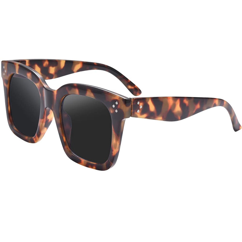 [Australia] - TAOTAOQI Vintage Women Oversized Sunglasses Designer Luxury Square Sun Glasses UV400 Protection Flat Lens Amber Tortoise Frame Black Lens 51 Millimeters 
