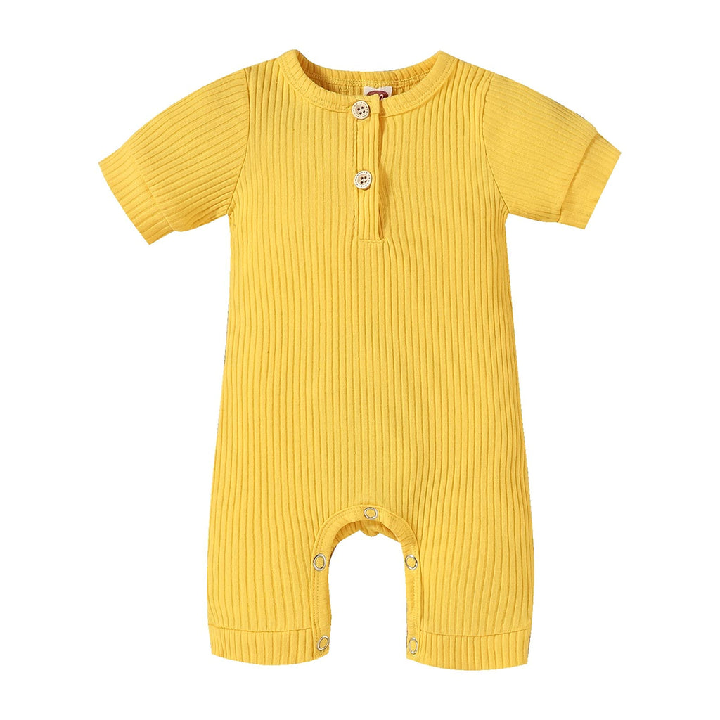 [Australia] - CETEPY Baby Boy Girl Romper Clothes Newborn Unisex Knit Ribbed Bodysuit Infant Playsuit Summer Short Onesie Bright Yellow 0-3 Months 
