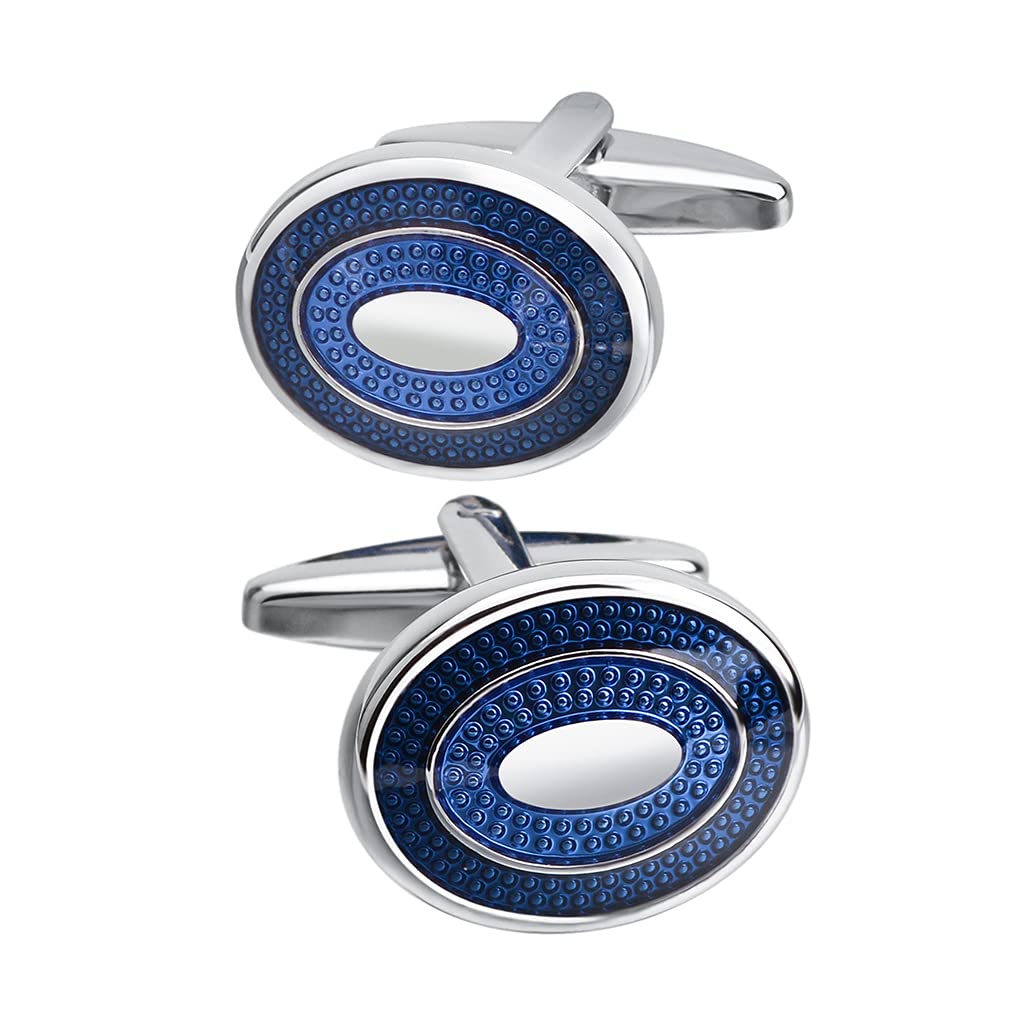 [Australia] - SAVOYSHI Classic Stainless Steel Bussiness Cufflinks for Mens French Shirt Cuffs Oval Blue Enamel Cuff buttons Wedding Gift 